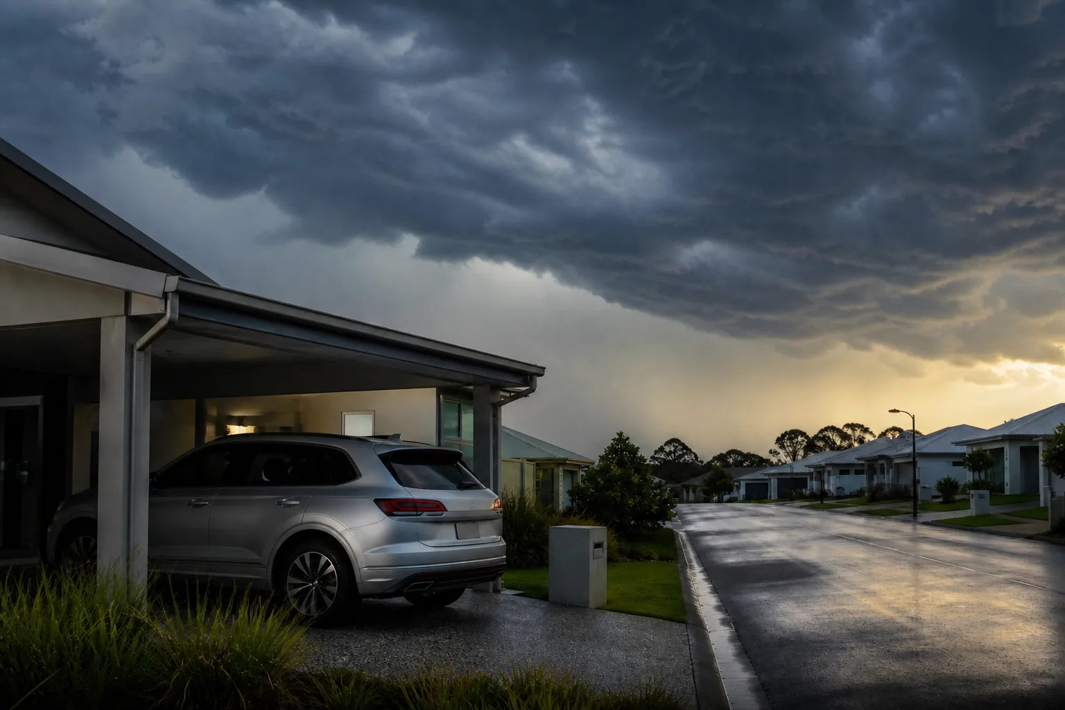 SUV outside a home during an Australian storm