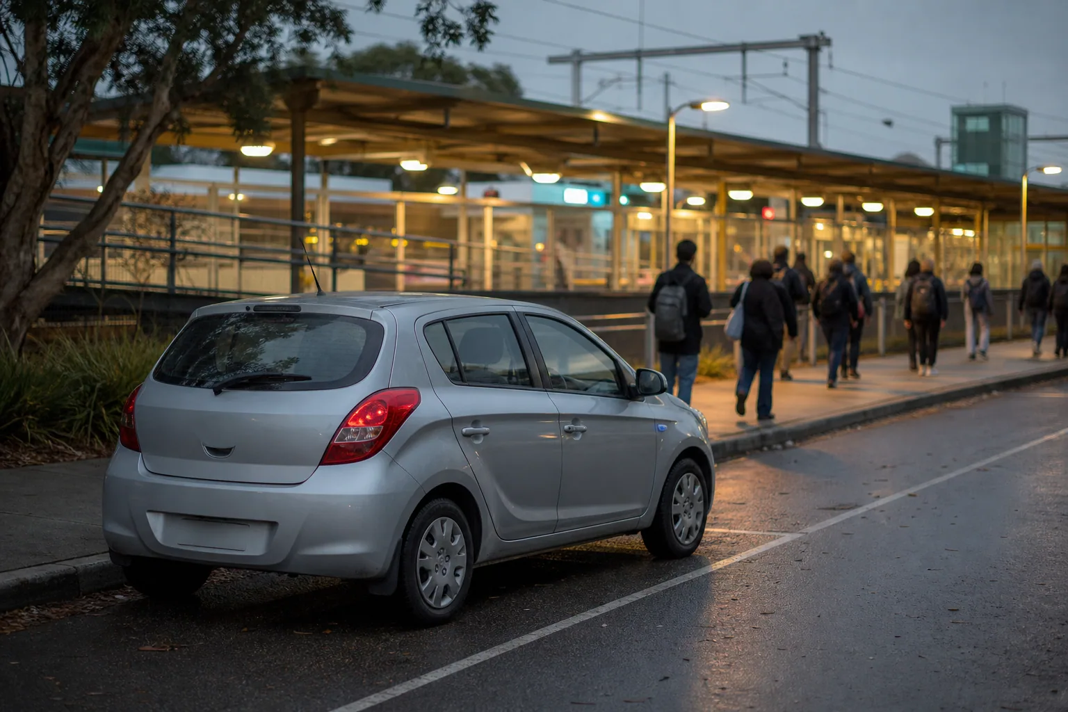 A parked car near an Australian train station